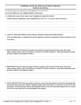Blank West Virginia Appeal PDF Template