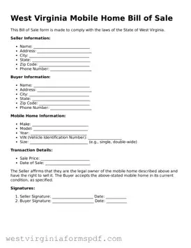 Valid Mobile Home Bill of Sale Template for West Virginia State
