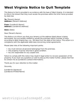 Valid Notice to Quit Template for West Virginia State