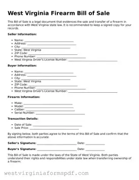 Valid Firearm Bill of Sale Template for West Virginia State