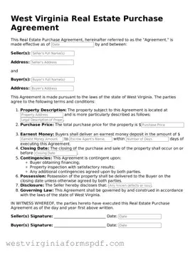 Valid Real Estate Purchase Agreement Template for West Virginia State