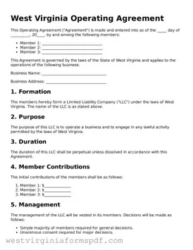 Valid Operating Agreement Template for West Virginia State