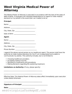 Valid Medical Power of Attorney Template for West Virginia State