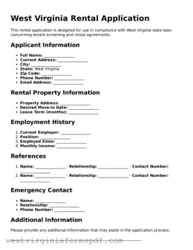 Valid Rental Application Template for West Virginia State