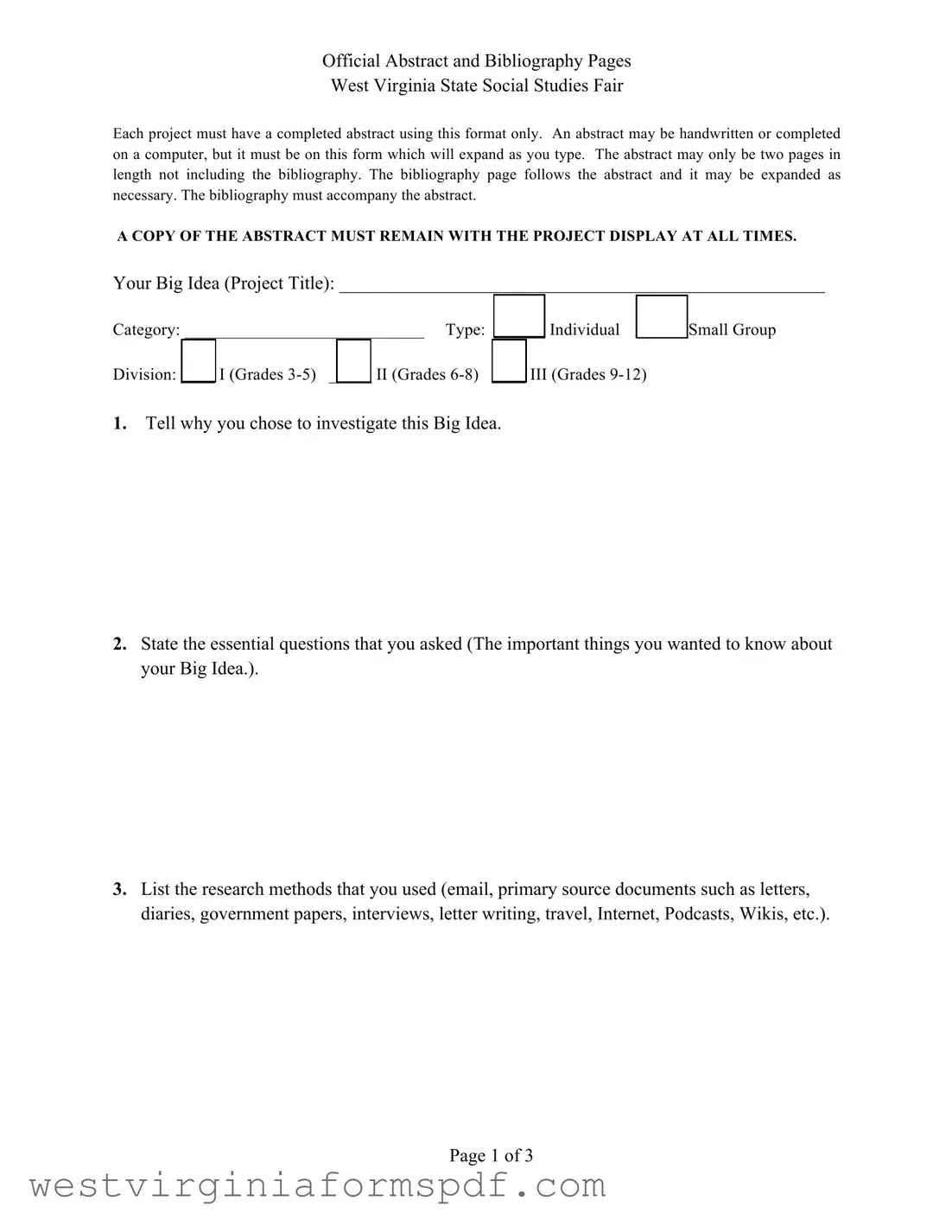 Blank West Virginia Abstract Social Studies Fair PDF Template