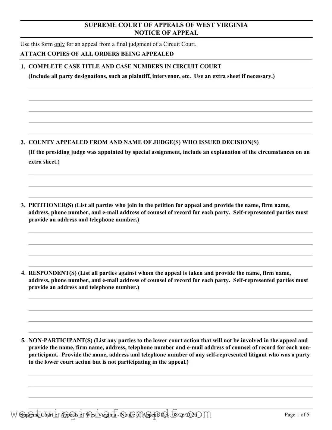 Blank West Virginia Appeal PDF Template