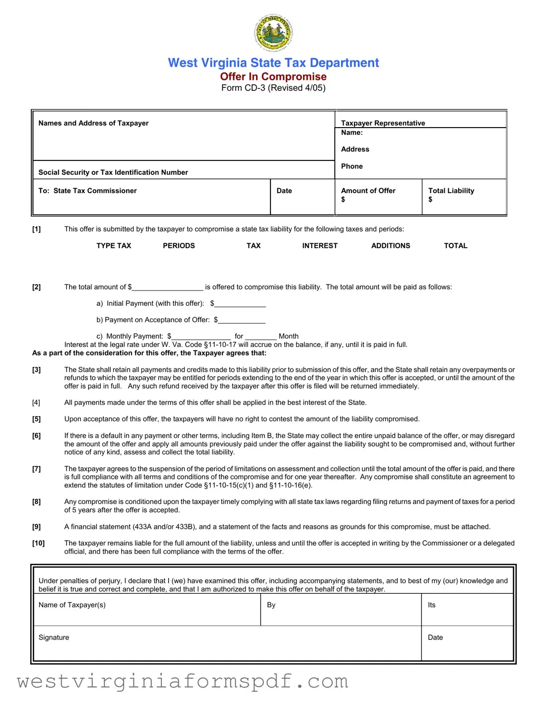 Blank West Virginia Cd 3 PDF Template