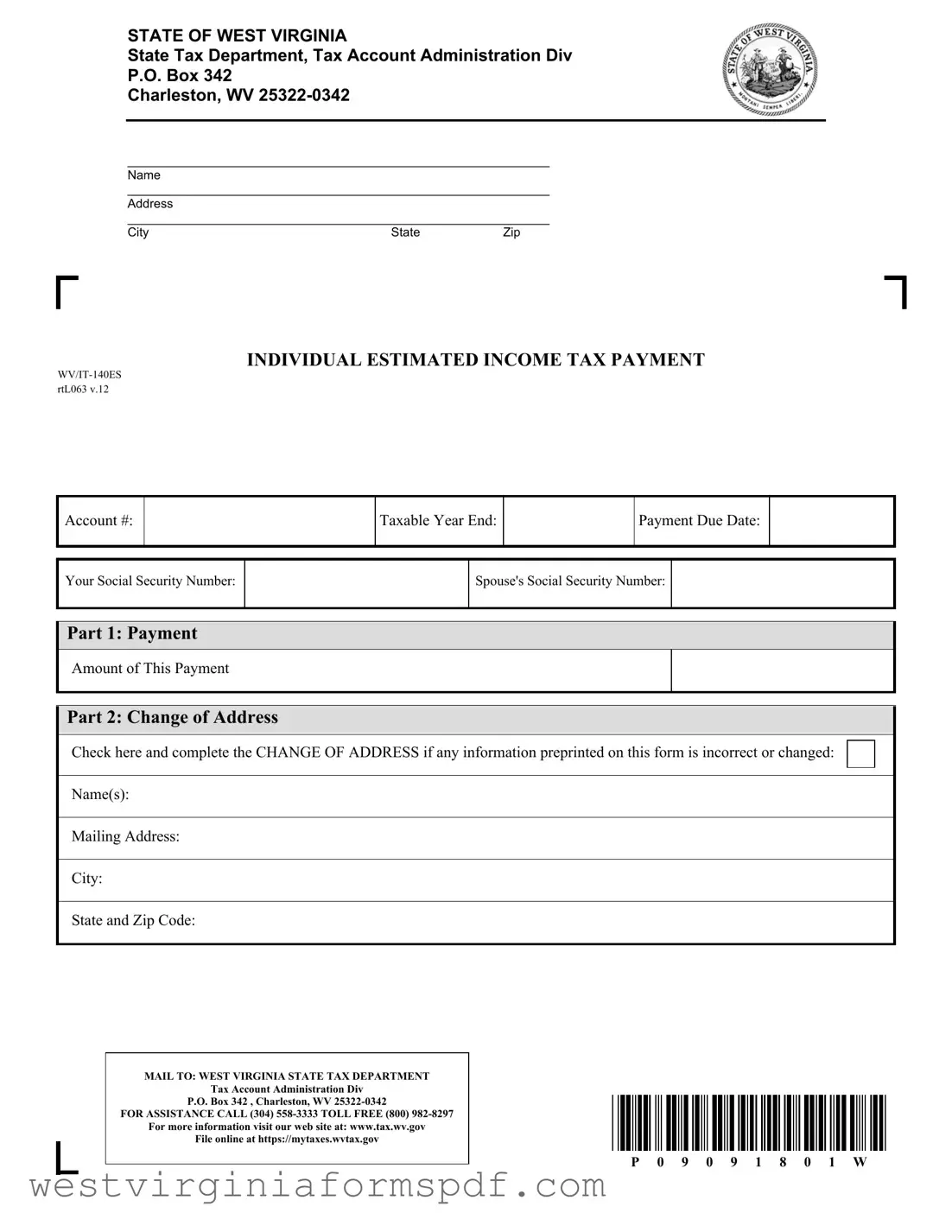 Blank West Virginia Estimated Tax PDF Template