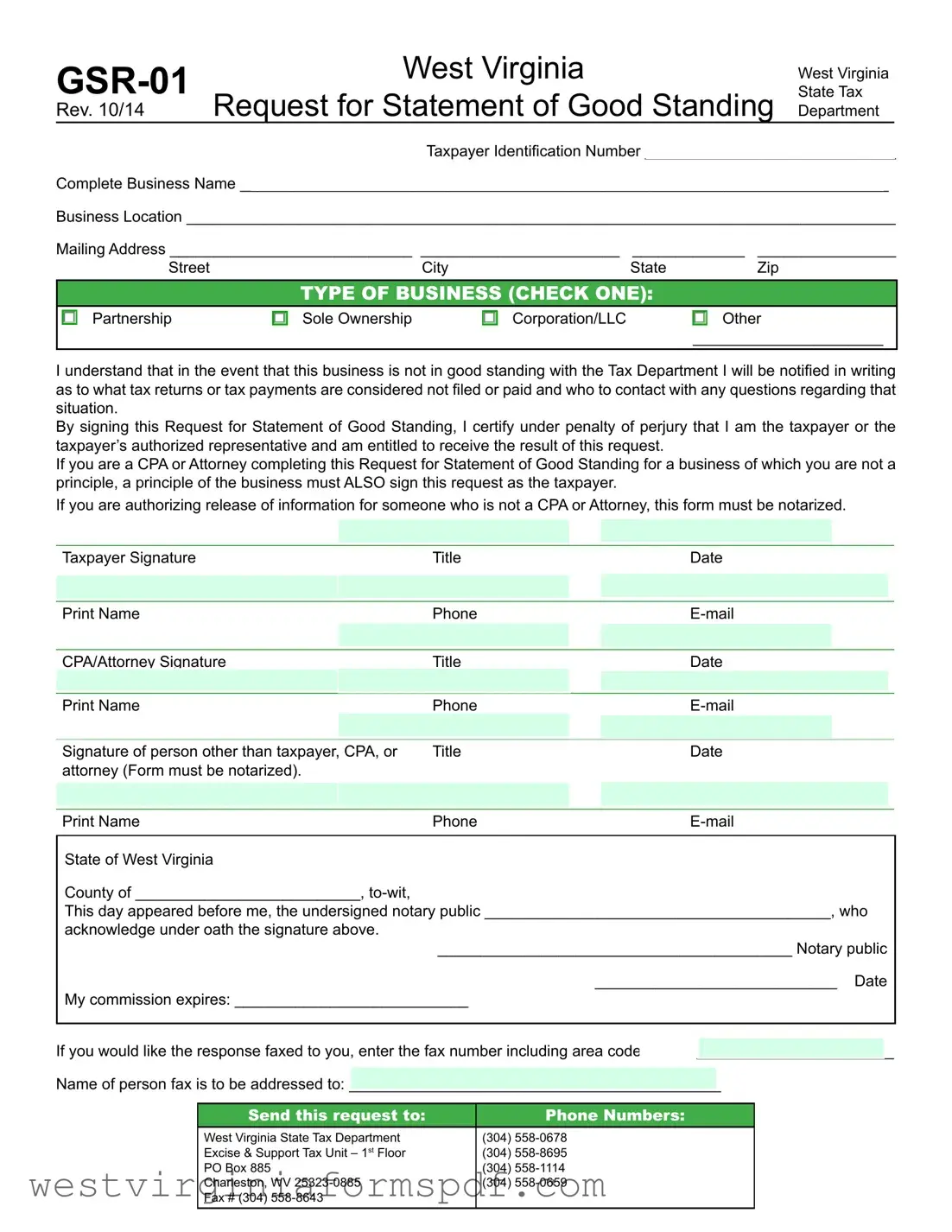 Blank West Virginia Gsr 01 PDF Template