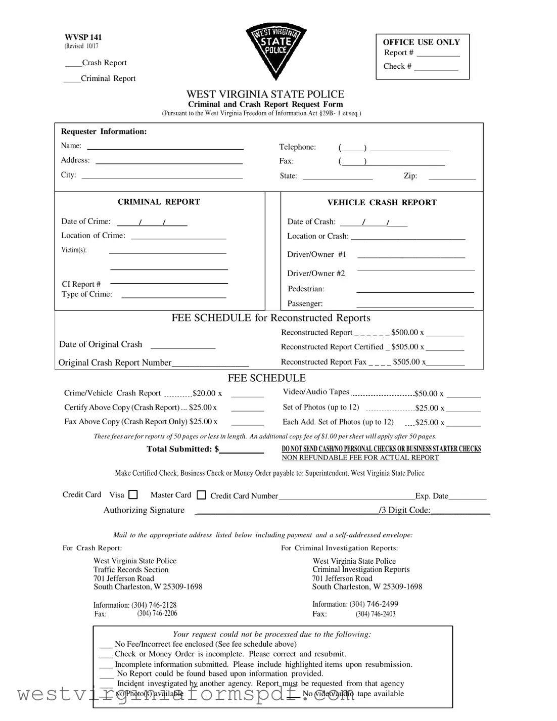 Blank West Virginia Police Report PDF Template