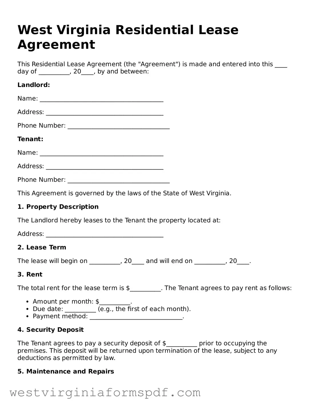 Valid Residential Lease Agreement Template for West Virginia State