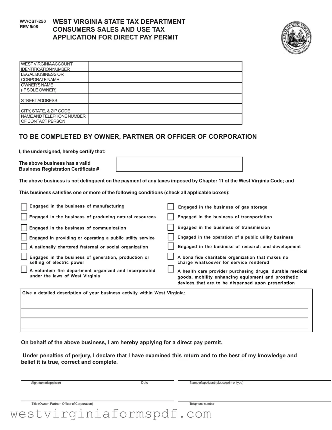 Blank Wv Cst 250 PDF Template