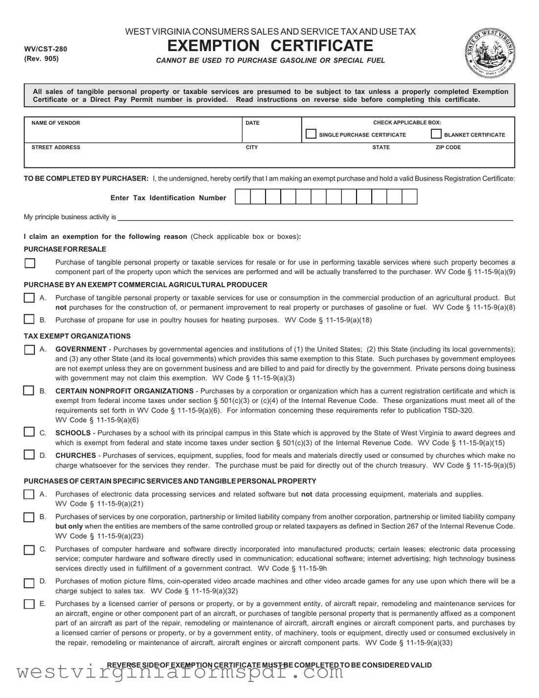 Blank Wv Cst 280 PDF Template