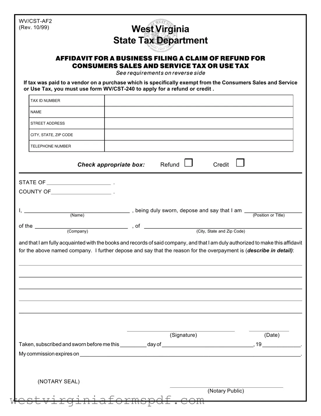 Blank Wv Cst Af2 PDF Template