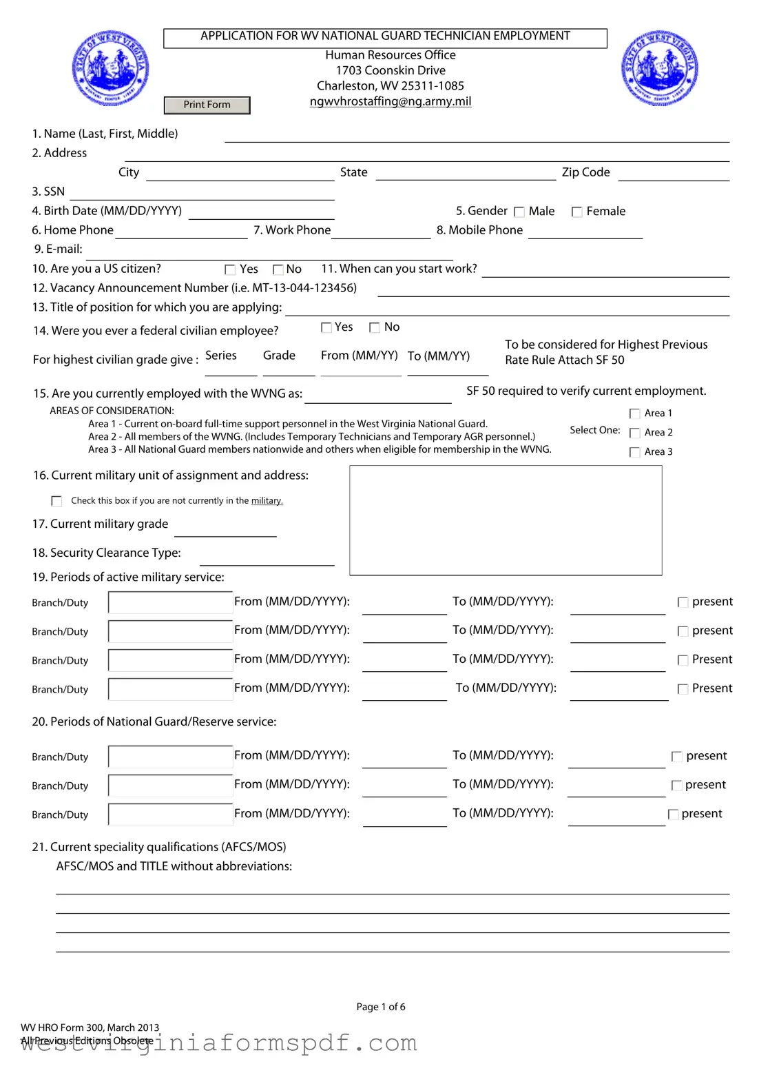 Blank Wv Guard Hro 300 PDF Template